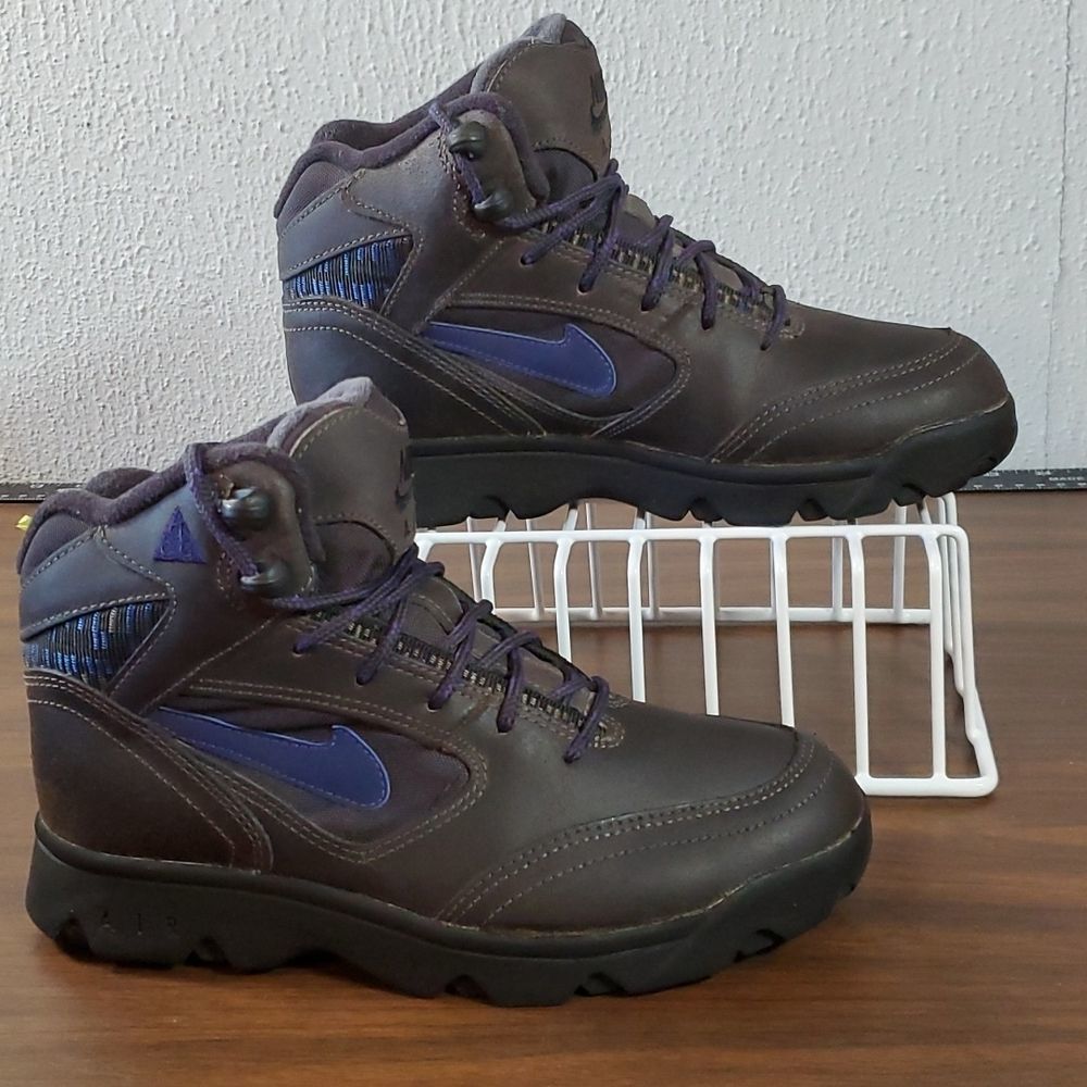 Vintage Nike Air Womens‎ Leather Hiking Boots Size 7.5 Grey Blue ACG 185045-041